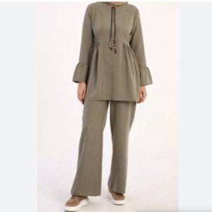AllDay Tencel Flounce Sleeve & Hem Blouse/Pant Set, Women's Size 2 - Green